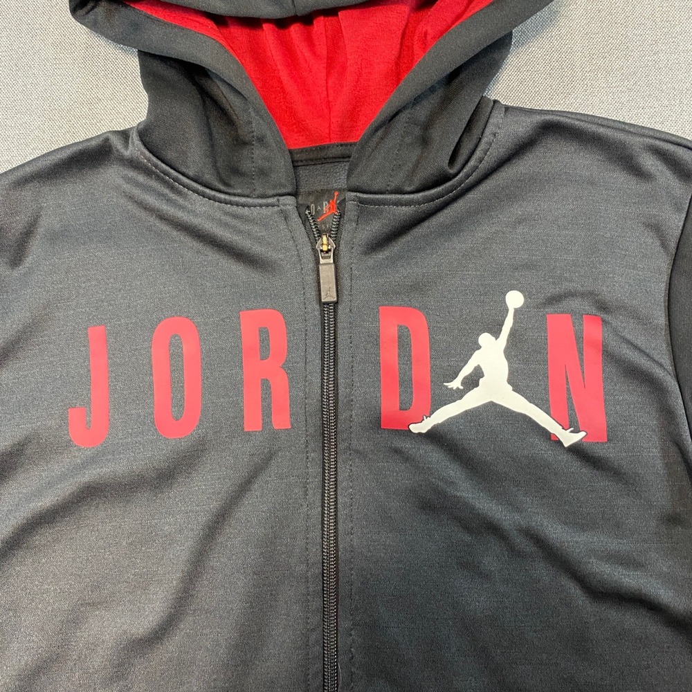 Jordan Boys Dri-FIT Full Zip Hoodie Black Red Jumpman Logo Size Large 12-13 - Picture 3 of 9